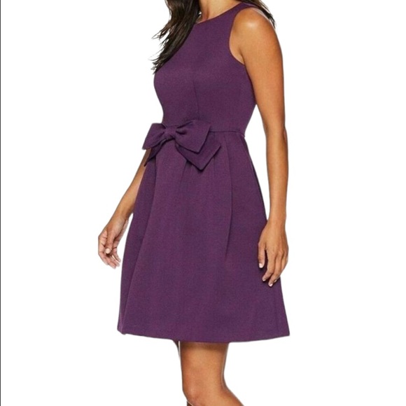 Tahari Sleeveless Fit & Flare Bow Waist Plum Dress Size 10 - Picture 2 of 10